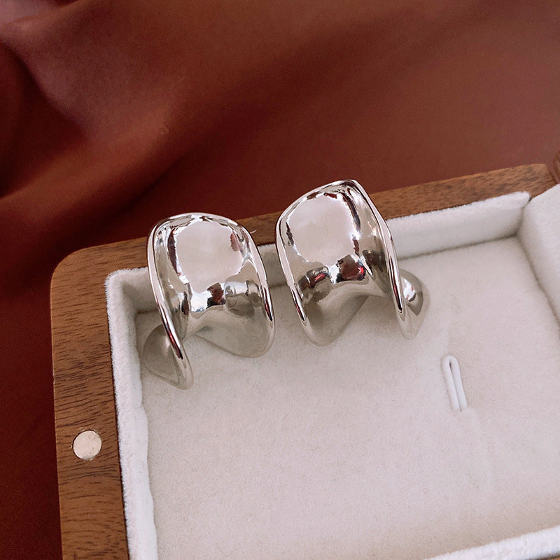 Gold-Plated Zircon U-Shaped Bag Hoop Earrings - view 7