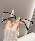 Anti-Blue-Light Myopia Glasses New Influencer Pick Browline Men HD Formal Si Pattern Half-Rim Glasses Frame Prescription Sunglasses