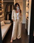 Vacation Linen Cotton Slit Loose Wide Leg Pants + Top 2-Piece Set