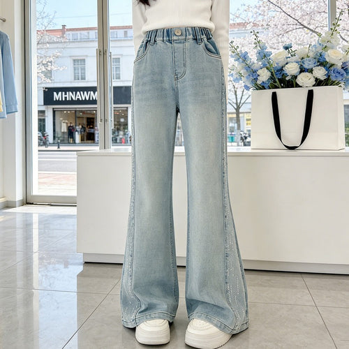 Girls' Rhinestone Slightly Flared Jeans - Trendy Fit