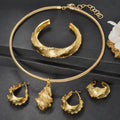 Export Coated 18K Gold Set Middle East Dubai Accessory Bronze Ba Necklace Earrings Set Ring Bangle 4-Piece Set Fashionable