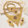Overseas Western Dubai 18K Set Inlay Rhinestone Necklace Earrings Set Ring Bracelet Set India Bride Jewelry Set