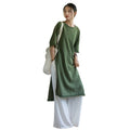 Women's Fall Zen Casual Ramie Linen Cotton Half Sleeve Dress + Long Skirt 2026 - Green