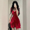 Hot Girl Red Camisole Short Dress, Fitted Design