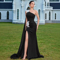 Women's One-Shoulder Off-Shoulder Sexy Elegant Long Sleeve Evening Gown Banquet