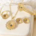 EU/US Import Accessory Flower Cutout Colorful Cubic Zirconia Necklace Bracelet Set Earrings Ring Light Luxury Simple Jewelry Women Set
