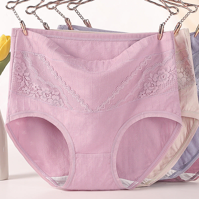 pure cotton mid-high waist plus size women's underwear lace cotton crotch plus fat enlarged briefs m