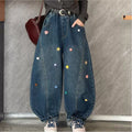 Girls' Color Button Curved-Leg Wide-Leg Jeans - Spliced