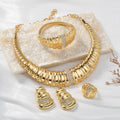 EU/US Import 18K Crescent Set Inlay Cubic Zirconia Contour Statement Necklace Bracelet Set Earrings Ring Wedding Women Set