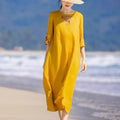 Cotton Linen Retro Embroidered Modified Cheongsam Dress, Round Collar