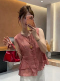 Summer Korean Youthful Sleeveless Patchwork Ruffle Shirt + Tank Top