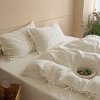 Undyed White Well Check / 0.9m Bed - 3-Piece Flat Sheet - Fits 150x200cm Duvet