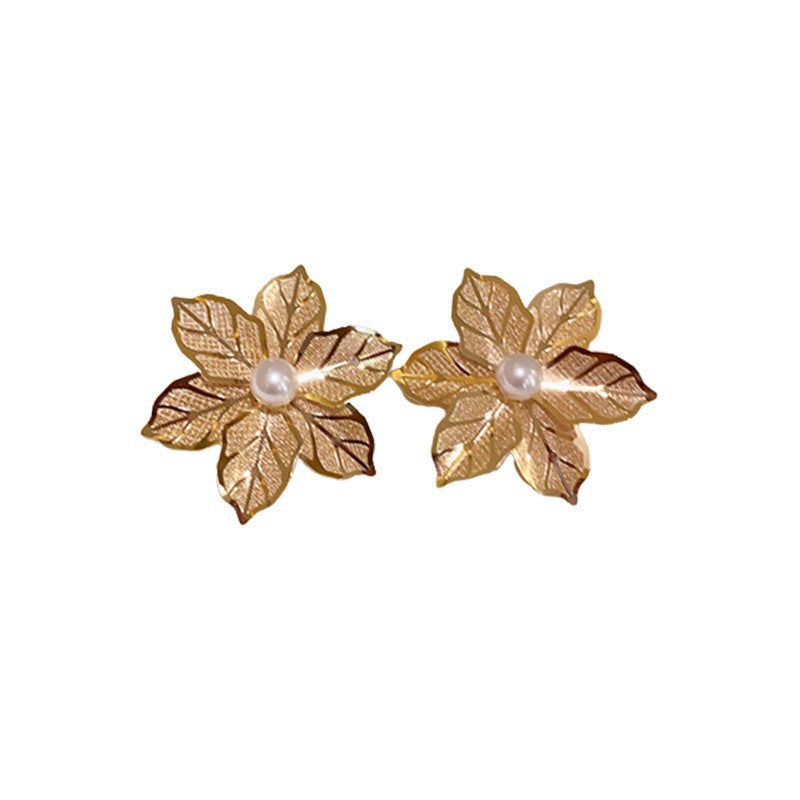 Rhinestone Flower Oval Pearl Drop Earrings - view 5