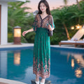 Women's Summer Chinese French Short Sleeve V-Neck Printed Dress + Skirt 2026 - 1-1#