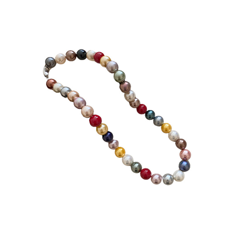 Colorful Beaded Round Pearl Necklace – Korean-Inspired Style - view 5