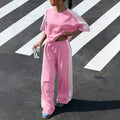 2026 New Street Style Casual Set, Loose Short Sleeve Tee + Side-Stripe Wide Leg Pants