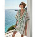 Bohemian Print V-Neck Loose Beach Dress, Summer Sun Protection