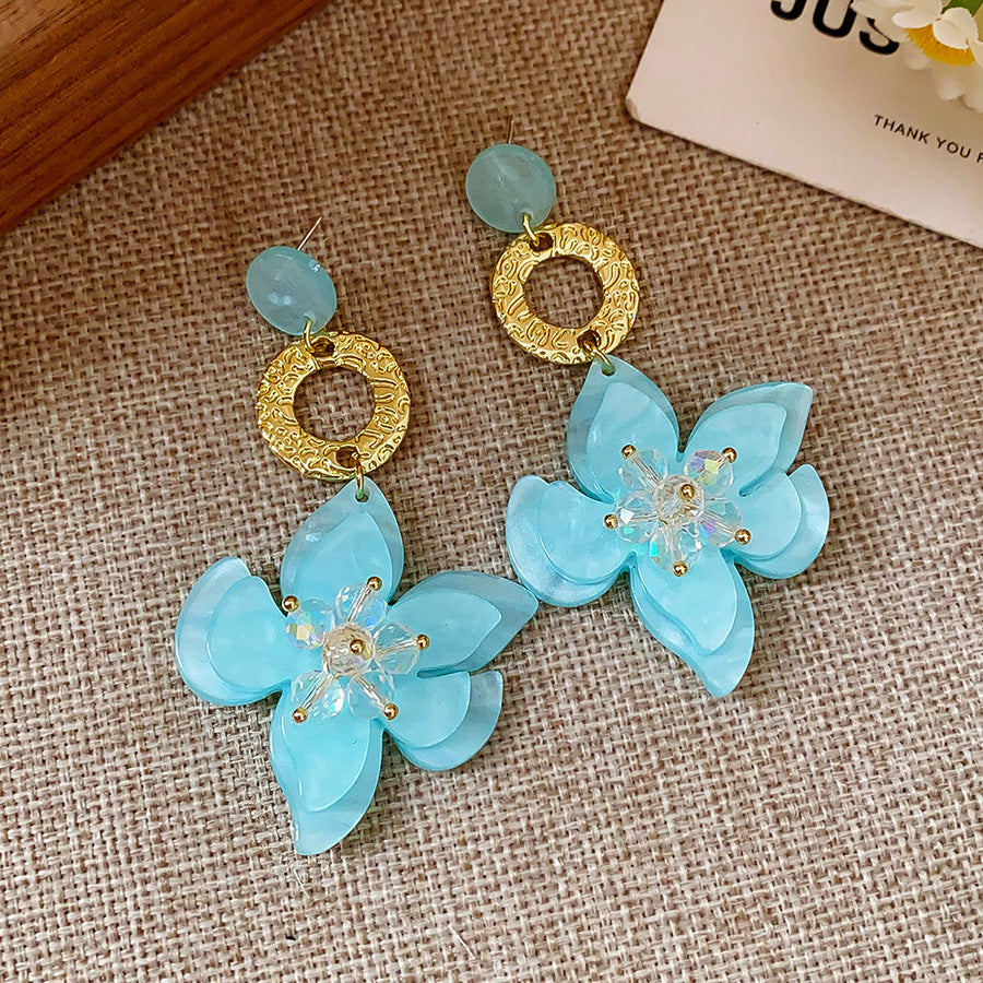 Resin Flower Pendant Tassel Earrings - view 7