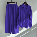 Women's 2026 Retro Plus Size Linen Cotton High Waist Loose Shirt + Pants 2-Piece Set - Pink