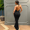 Solid Pleated Deep V Backless Bodycon Dress, Hot Girl Style