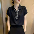 Summer Professional French Satin Short Sleeve Loose Shirt
