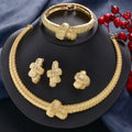 Middle East Edition New Trendy Crescent Chain Comb Knot Pendant Necklace Bracelet Set Earrings Ring Women 18K Elegant Bead Gem Set