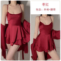 瑰若品牌内衣舒适丝滑缎面性感荡领女吊带睡裙外袍家居服套装4431