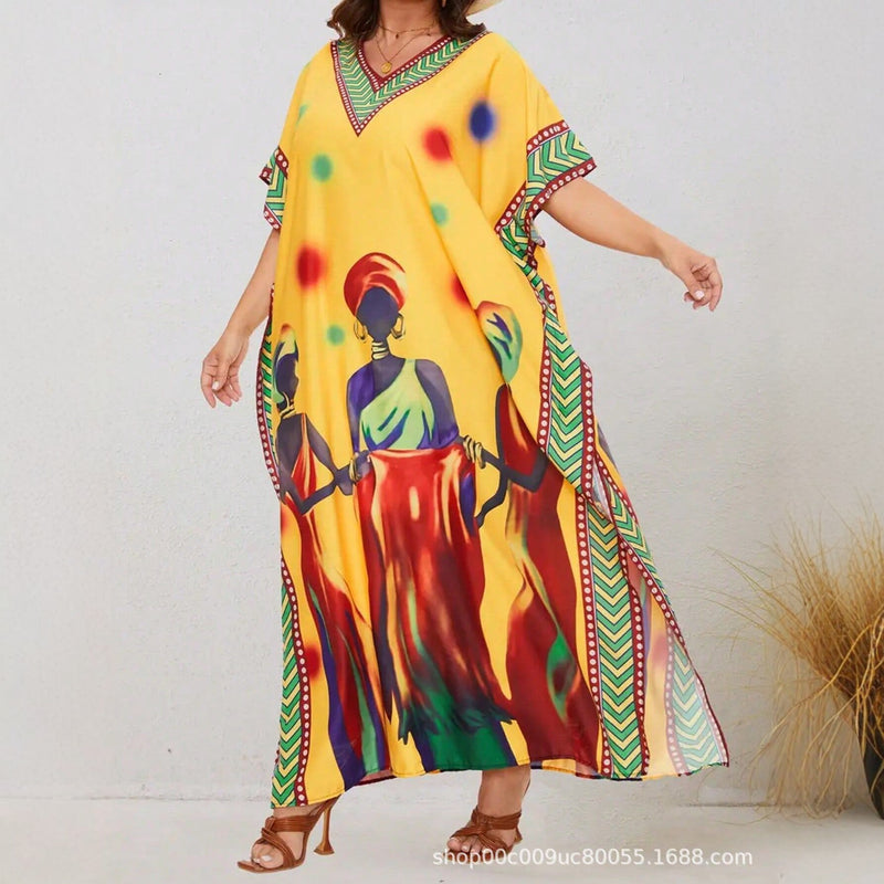 Women's Bohemian Ethnic Plus Size Printed Loose Dress + Skirt 2026 - Yellow