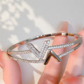 Western Full Diamond Geometric Bangle Exquisite Versatile Cubic Zirconia 2 Row Crystal Bracelet Niche Premium Elegant Hand Jewelry Women