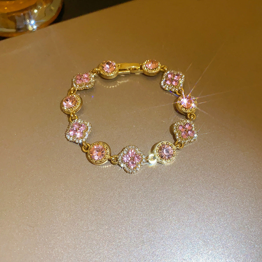Rhinestone Floral Round Clasp Bracelet - view 7