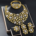 Dubai Overseas 18K Gold Necklace Earrings Set Bracelet Ring Net Bead Strand Rhinestone India Ni Day Profit Asia Jewelry Set