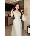 French Style Lace Panel Embroidered Dress for Women, Slimming Fitted Long Dress