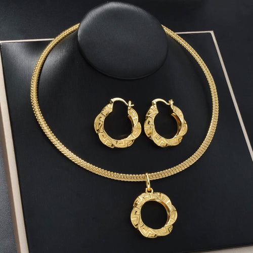 Cross-Border Hit Bestseller Long Wall Pattern Printed Pendant Earrings Fashionable Retro 2-Piece Set Jewelry Set Women Accessory