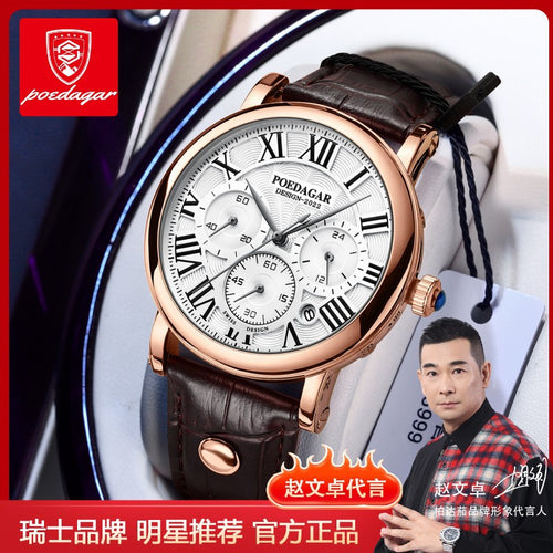 Swiss Brand Multifunction Mens Watch Ultra Thin Leather Band Fashionable Quartz Watch TikTok Live AliExpress Bestseller