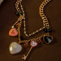 Vintage Accessory Premium vintage Heart Key Pendant Necklace Sweet Statement Rhinestone Personality Necklace