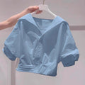 Youthful Petite Puff Sleeve Short Sleeve Lapel Collar Shirt + Jacket + Tee