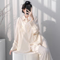 2026极简风棉绸睡衣女长袖衬衫套装高级感透气家居服可外穿睡衣