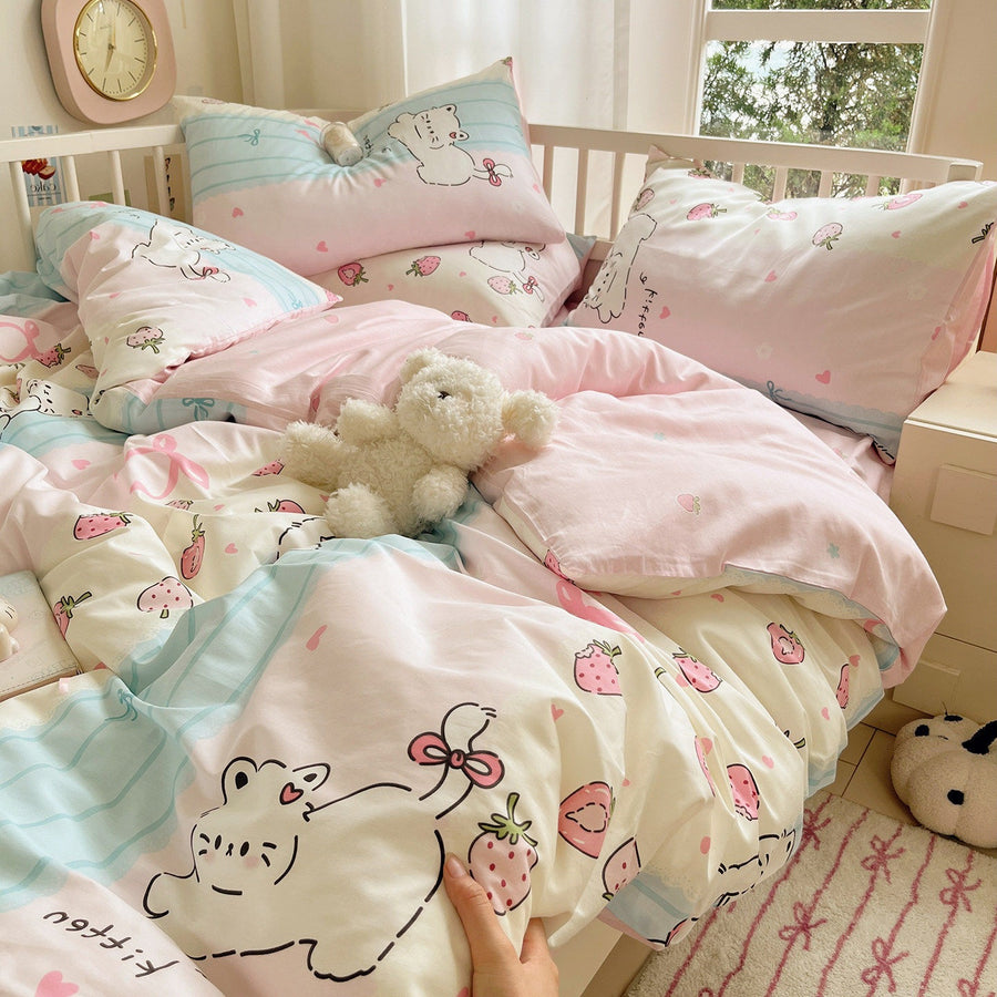 Flower Bunny 100% Cotton Fitted-Sheet 4-Piece Bedding Set - view 3