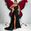 Women's One-Shoulder Off-Shoulder Tulle Premium Evening Gown Banquet