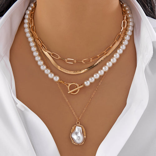 EU/US Import ins Breeze Ba Rock Unique-Shaped Design Detail Pearl Necklace Light Luxury French Retro Pendant Clavicle Chain