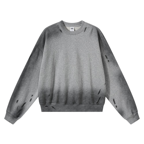 ARTIE Unisex Pure Cotton Fleece Washed Distressed Graffiti Drop Shoulder Crew Neck Hoodie
