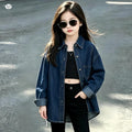 Girls' Denim Shirt Jacket - Lapel Long Sleeve