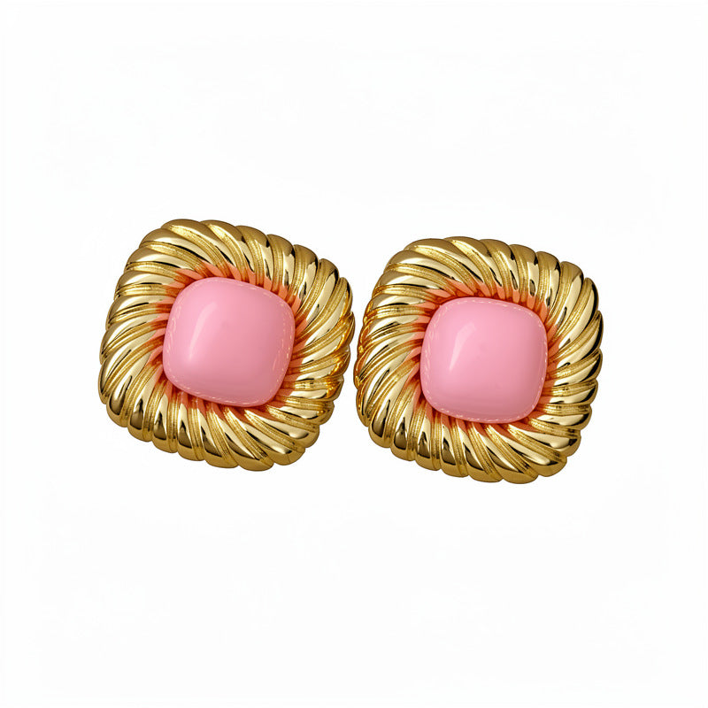 Twisted Square Pleated Statement Stud Earrings - view 5