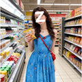 Korean Style Blue Vacation Dress, 3D Embroidered Halter Neck Sleeveless Long Dress