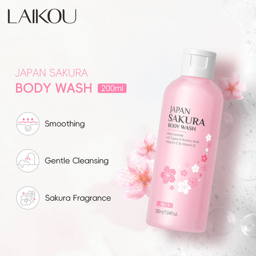 跨境LAIKOU莱蔻日本樱花沐浴露200ml补水保湿柔嫩肌肤清洁现货
