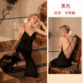 菲韵新款性感睡裙含胸垫加长款浴袍睡衣女长袖缎面家居服套装518