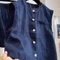 Spring-Summer Fashion Plus Size Linen Cotton Sleeveless Tank Top + Shorts Set