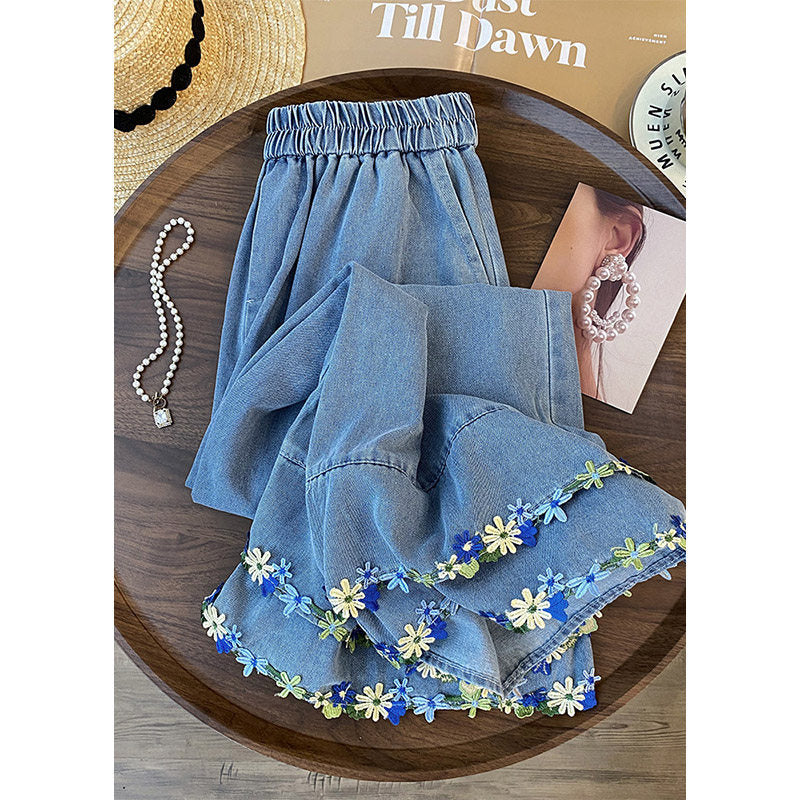 Fashion Versatile Lace Embroidered High Waist Loose Straight Leg Wide Leg Pants + Pants