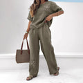 Plus Size Embroidered Two-Piece Set with High Waist Wide Leg Pants