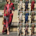 Women's Casual Lapel Collar Printed Floral Long Dress + Shirt + Skirt 2026 - Blue